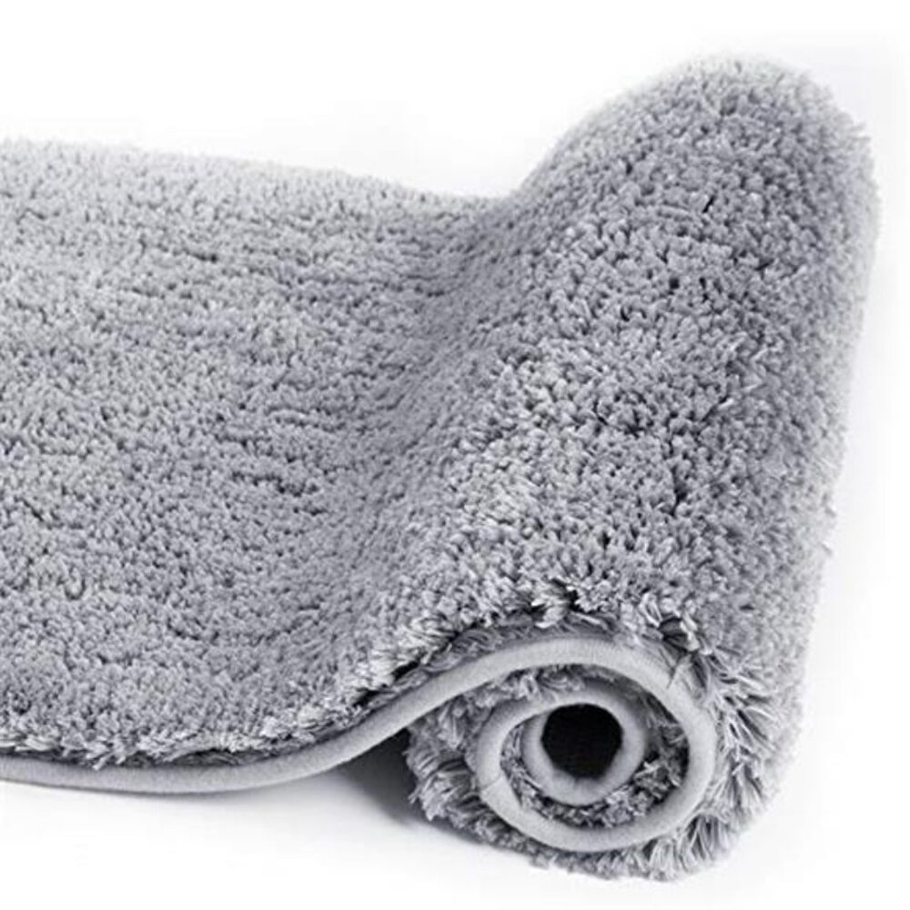 Bathroom Rug 16x24 Grey Non Slip Absorbent Microfiber Shag Bath Mat